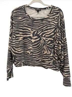 Express Gray Beige Zebra-Print Long Sleeve Top Medium comfy stretch